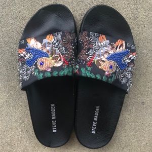Steve Madden Embellished Black Slides Size 7